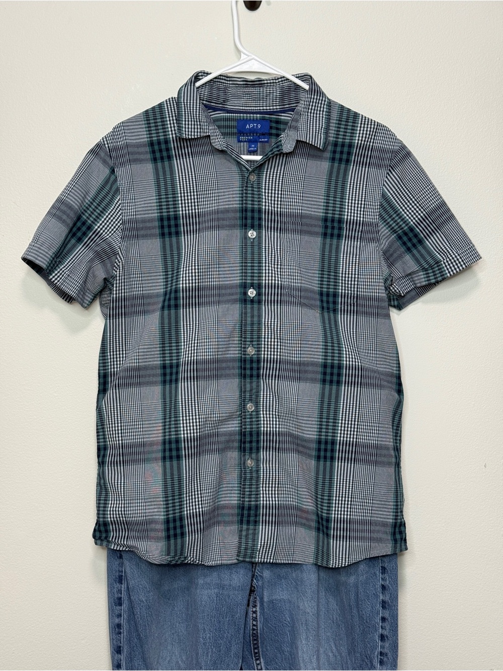 Apt. 9 Men's Short-Sleeve Plaid Button-Down Shirt - Teal & Gray